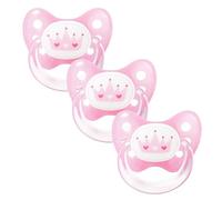 Dentistar Set de 3 Chupetes Ortodónticos de Silicona - Talla 1, 0-6 meses - Chupete recien nacido previene la desalineación de los dientes - Libre de BPA - Corona, Rosa
