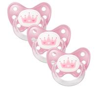 Dentistar Set de 3 Chupetes Ortodónticos de Silicona - Talla 3, de 14 meses - Chupete bebe previene la desalineación de los dientes - Libre de BPA - Corona, Rosa