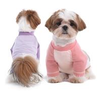 DENTRUN Paquete de 2 camisetas para perro, camiseta con mangas, camisas para perros pequeños, ropa transpirable y cómoda para perros, playa, viajes, Shih Tzu (rosa morado, S)