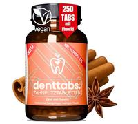 Denttabs Pastillas para cepillos de dientes con delicioso sabor a canela, 250 unidades en vaso XXL con fluoruro