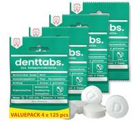 DenttABS Pastillas para cepillos de dientes con Fluorid (4 x 125 unidades) ), suave y agradable, vegano, con fluoruro, cosméticos naturales.
