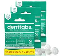 DenttABS Pastillas para cepillos de dientes, sin fluoruro (3 x 125 unidades) Suave y agradable, vegano, sin fluoruros, cosméticos naturales.