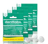 DenttABS Pastillas para cepillos de dientes, sin fluoruro (4 x 125 unidades) ), suave y agradable, sin fluoruros, vegano, cosméticos naturales.