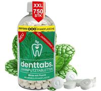 Denttabs Pastillas para cepillos de dientes XXXL (750 unidades) en botella de depósito. Menta con flúor. Protección contra la caries sin conservantes. La alternativa completa a la pasta de dientes