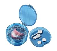 Denture Bath Case - PC Silicone 8.5x9.5x5.5cm Leak Proof Slim Soaking Container, Portable Tooth Storage Box | Cleaning Rinsing Solution for Travel Bathroom Man Woman Adults Kids Children