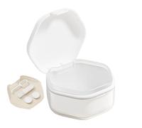 Denture Case, Leakproof Portable Cup with Lid, Waterproof Container for Dentures, Travel Tooth Soaking Box, Care Storage for Bathroom, Office, 3.35x3.19x2.01 inches