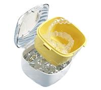 Denture Cups for Soaking Dentures - Denture Bath Box with Strainer for Cleaning | Leakproof Lid, Compact Size, Easy to Carry, Keeps Dentures Hygienic and Fresh for Home Travel 3.74x3.74x2.72 in
