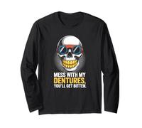 Dentures Skull Retro Funny Bite Back Manga Larga