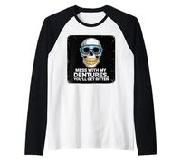 Dentures Skull Vintage Funny Bite Back Camiseta Manga Raglan