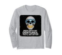 Dentures Skull Vintage Funny Bite Back Manga Larga