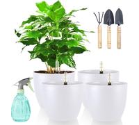DENUOTOP Macetero de autoriego, maceta con indicador de agua, color blanco, juego de 4 unidades de 18 cm, para plantas de interior y exterior