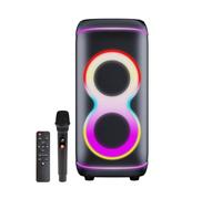 Denver BPS-370 Altavoz Bluetooth Party 100 W RMS - Efecto de luz LED RGB con micrófono y mando a distancia - TWS Stereo Pairing, batería, protección IPX4 contra el agua, 2 x 6,5 pulgadas Woofer, USB