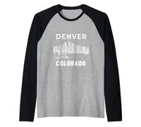 Denver City Skyline Music Colorado Souvenir Denver Camiseta Manga Raglan