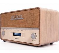 Denver DAB-36 Radio DAB/DAB+ y FM de estilo vintage grande, Bluetooth, pantalla grande de alto contraste, entrada auxiliar, reloj y alarma doble, gabinete de madera real, 2 x 5 W, red o batería