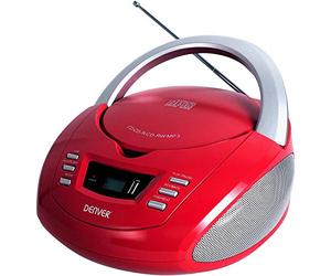 Denver Electronics TCU-211RED Reproductor de CD Personal - CD Player Rojo y Plata, Unidad de CD (2 W, FM, Externo, 1 Disco)