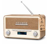 Denver Radio Dab+ Bluetooth con FM, AUX y Despertador, Madera Clara | DAB+/FM, Bluetooth 5.0, AUX, pantalla LCD, despertador, 2 × 2 W y corriente o 4 pilas C