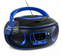 Denver Reproductor CD Portátil con Bluetooth, USB y Radio FM, Azul | Reproductor CD portátil: Bluetooth, FM, USB-MP3, AUX, auriculares, LED, 2 × 2 W RMS y corriente o pilas