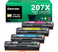 Denvoer 207X con Chip Compatible con HP 207X 207A Toner para HP Color Laserjet Pro MFP M283fdw M283fdn M283cdw M282nw M255dw M255nw W2210X W2211X W2212X W2213X Negro Cian Amarillo Magenta 4-Pack