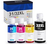 Denvoer 31 32XL Tinta Compatible con Tinta HP 31 32XL y HP Smart Tank 5105 Tinta para HP Smart Tank 5106 7005 7605 7306 7606 y HP Smart Tank Plus 555 455 515 530 655 750 Impresoras (4 Botellas)