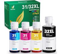Denvoer 31 Color 32XL Botella de Tinta Negra Compatible con HP 31 32XL para HP Smart Tank 5105 5106 5107 7005 7305 7605 7606 Series y Smart Tank Plus 455 515 530 655 750 Impresoras (4 Botellas)