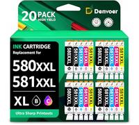 Denvoer 580 581 Multipack Cartuchos compatibles con Canon PGI-580 CLI-581 para Pixma TS705 TS705a TS6350 TS6350a TS6351 TS6351a TS6300 TR8550 TS8350 TS8352 TS9550 TR7550 TS8351 (20-Paquets)