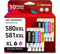 Denvoer 580XXL 581XXL Cartuchos compatibles con Canon PGI-580 CLI-581 | para Pixma TS705 TS705a TS6350 TS6350a TS6351 TS6351a TS6300 TR8550 TS9550 TR7550 Multipack 10 Cartuchos de Tinta 580 581 XXL
