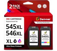 Denvoer Compatibile Canon PIXMA PG-545XL CL-546XL 545 XL Cartuchos de Tinta | PG545XL CL546XL Reemplazo para Canon PIXMA TR4550 TS3350 TS3150 TS3151 MX495 MG2550S MG2950 MG2550 MG3051 Negro & Tricolor
