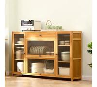 DEOPXF Gabinete de Almacenamiento de Cocina Aparador de bambú con Puertas de acrílico Gabinete de despensa Vitrina de Gran Capacidad para el hogar Sala de Estar Comedor(Original Color,135x32x84cm)