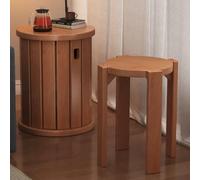 DEOPXF Juego de 4 Taburetes Apilables de Madera Maciza Resistentes Y Duraderos Apilables para Ahorrar Espacio Aptos para Cocina Dormitorio Sala de Estar Etc(Cherry,車輪なし)