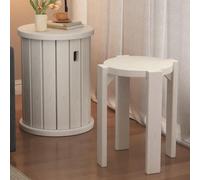 DEOPXF Juego de 4 Taburetes Apilables de Madera Maciza Resistentes Y Duraderos Apilables para Ahorrar Espacio Aptos para Cocina Dormitorio Sala de Estar Etc(Blanco,車輪なし)