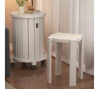 DEOPXF Juego de 4 Taburetes Apilables de Madera Maciza Resistentes Y Duraderos Apilables para Ahorrar Espacio Aptos para Cocina Dormitorio Sala de Estar Etc(Blanco,車輪あり)