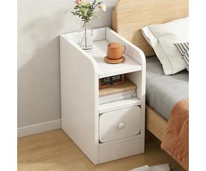 DEOPXF Mesita De Noche con Cajones Almacenaje Práctico Ahorro De Espacio Levante La Valla Esquinas Redondeadas Antipolvo Y Limpieza Fácil(Warm White Single-Drawer 20CM)