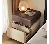 DEOPXF Mesita De Noche De Madera Maciza con Cuero Ecológico Resistente Al Desgaste Y A La Suciedad Duradera Cajón con Desbloqueo por Huella Digital(Walnut+Khaki,A35x40x50cm)