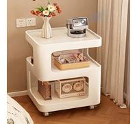 DEOPXF Mesita Noche Acero 3 Niveles Protector Elevado Anticaídas Capacidad 220Kg Esquinas Redondeadas Seguras Mueble Auxiliar(Cream White (Wheels+Light),40cm)