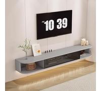 DEOPXF Mueble TV Suspendido Diseño de Suspensión Ahorra Espacio Puerta de Vidrio Templado Puertas de Gabinete Abatibles Mueble TV Esquinas Redondeadas(Light Gray+Black Frame,180cm)