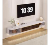 DEOPXF Mueble TV Suspendido Diseño de Suspensión Ahorra Espacio Puerta de Vidrio Templado Puertas de Gabinete Abatibles Mueble TV Esquinas Redondeadas(White+Gold Frame,180cm)