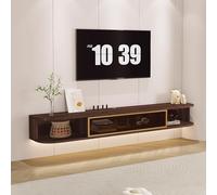 DEOPXF Mueble TV Suspendido Diseño de Suspensión Ahorra Espacio Puerta de Vidrio Templado Puertas de Gabinete Abatibles Mueble TV Esquinas Redondeadas(Walnut+Gold Frame,160cm)
