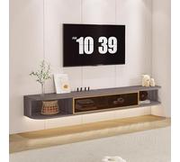DEOPXF Mueble TV Suspendido Diseño de Suspensión Ahorra Espacio Puerta de Vidrio Templado Puertas de Gabinete Abatibles Mueble TV Esquinas Redondeadas(Gray Wood Grain+Gold Frame,160cm)