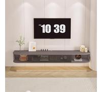 DEOPXF Mueble TV Suspendido Diseño de Suspensión Ahorra Espacio Puerta de Vidrio Templado Puertas de Gabinete Abatibles Mueble TV Esquinas Redondeadas(Gray Wood Grain+Black Frame,180cm)