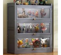 DEOPXF Vitrinas Expositoras Multi Layer Large Capacity Design Bamboo Material Flip Door Vitrinas de Colección HD Transparent Sturdy and Durable(Gray,3 Layers 60cm)