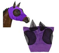 Deosdum Horse Fly Mask, Máscara de Caballo de Malla Transpirable Elástica con Protección para los Oídos(Púrpura)