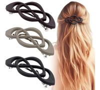 Deozu 3 clips de pasador franceses vintage, pinzas decorativas de agarre fuerte, pasadores de pelo antideslizantes, accesorios para el cabello francés para mujeres (negro, caqui y morado oscuro)