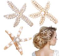 Deozu 3 pinzas para el pelo de estrella de mar, accesorios para el cabello de sirena para mujer, perlas de diamantes de imitación, horquillas de estrella de mar, pasadores de pelo de estrella de mar