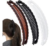 Deozu 3 pinzas para el pelo de plátano, pinzas clásicas dobles grandes, pinzas antideslizantes para el cabello, accesorios grandes para el cabello para mujeres (negro, blanco y marrón)