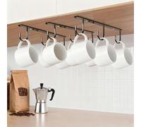 DEPAOTLUX 3 ganchos para tazas debajo del gabinete, adhesivo/tornillo de 2 maneras de instalar, gancho para tazas de café con 9 ganchos, estante organizador de tazas para exhibir tazas/tazas