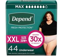 Depend Fresh Protection - Ropa interior para incontinencia y fugas de vejiga posparto para mujer, desechable, máximo, extragrande, rubor, 44 unidades (2 paquetes de 22), el embalaje puede variar