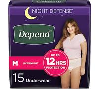 Depend Night Defense - Ropa interior para incontinencia para adultos, desechable, durante la noche, mediano, rubor, 15 unidades, el embalaje puede variar