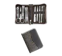 Dependable Industries Inc. Essentials Set de regalo de manicura y pedicura, cortaúñas 9 en 1, herramientas de cuidado personal con cremallera dorada en relieve, estuche unisex de acero inoxidable