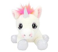 Depesche 11493 Ylvi Unicornio Tumbado, en Blanco y con vistosa Melena en los Colores del Arco Iris, Aprox. 30 cm de Altura Peluche con Detalles Plateados, White, Normal