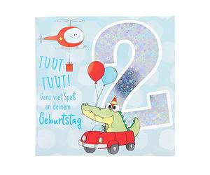 Depesche 11515-004 - Tarjeta de número de 2º cumpleaños con música, tarjeta plegable con texto interior original, incluye sobre, formato 15,5 x 15,5 cm, multicolor